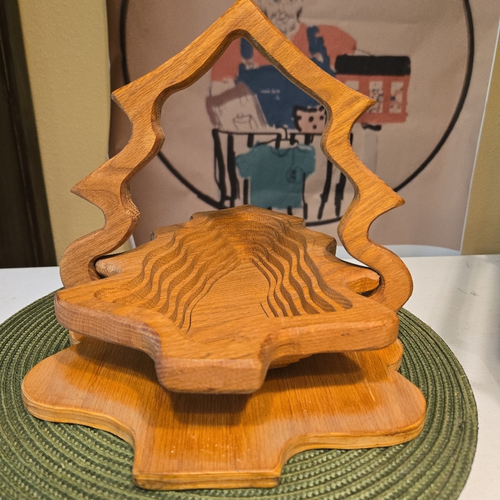 Folding Collapsible Wooden Basket Trivet Fruit Nut Bowl Hand Crafted 13"
